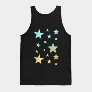 Teal Gold Ombre Faux Glitter Stars Tank Top